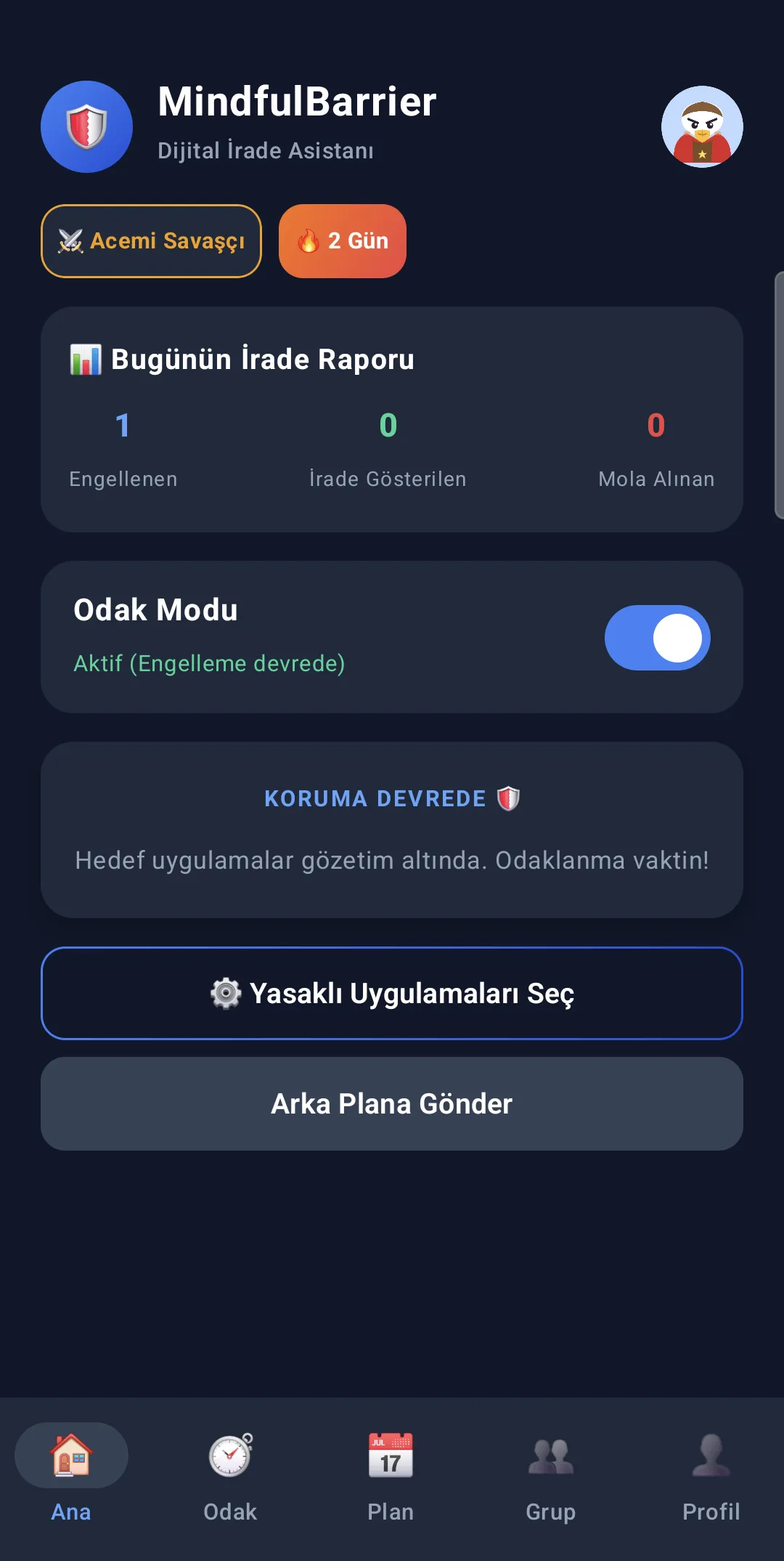 Ana ekran: bugünün irade raporu