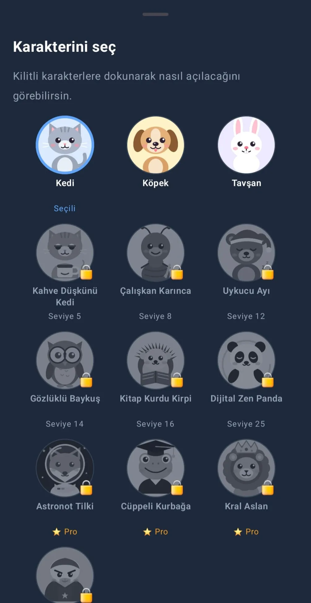 Karakter seçimi