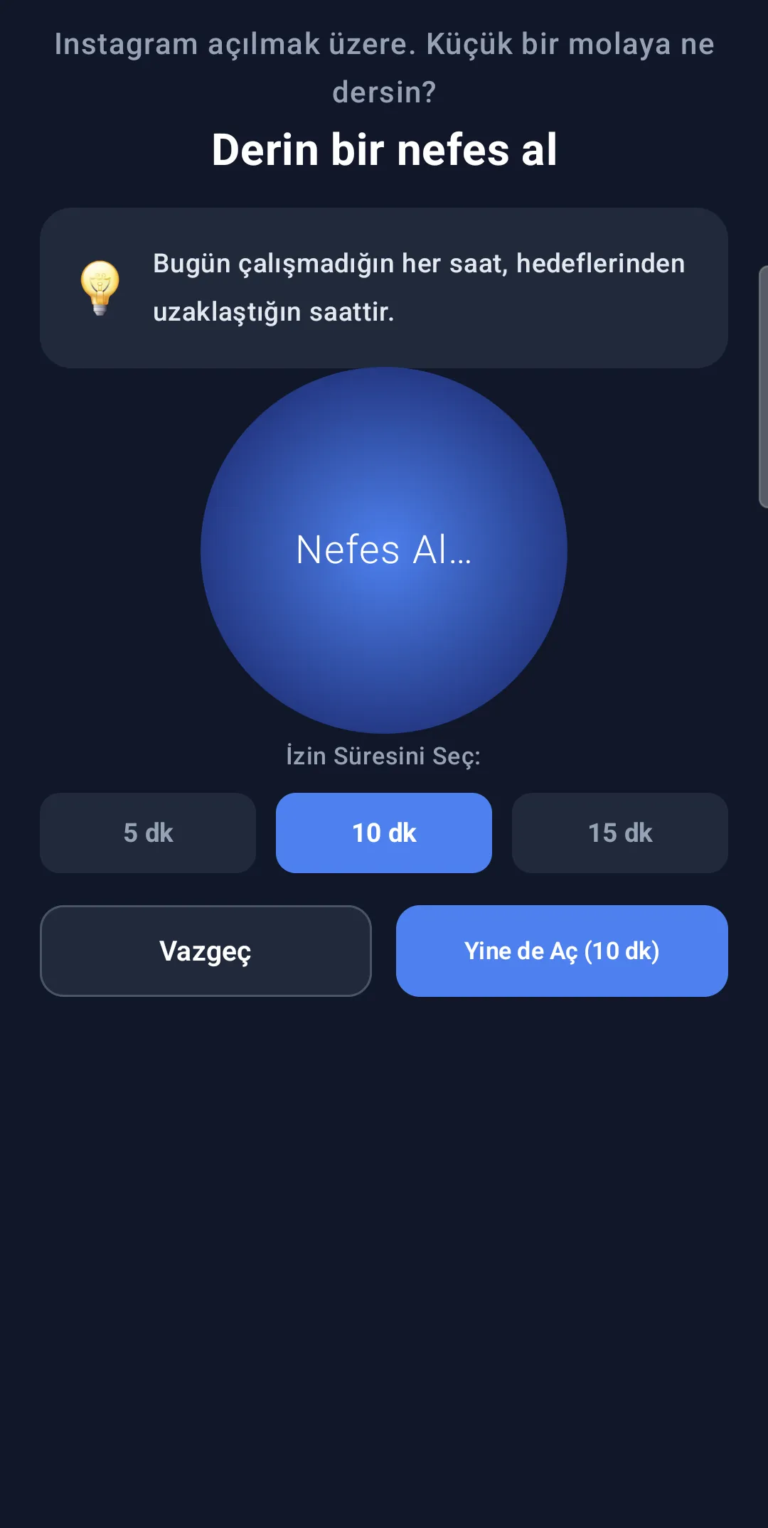 Nefes ekranı: derin bir nefes al